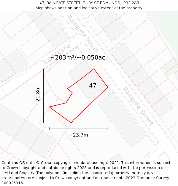 47, RAINGATE STREET, BURY ST EDMUNDS, IP33 2AR: Plot and title map