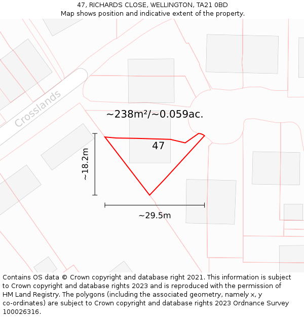 47, RICHARDS CLOSE, WELLINGTON, TA21 0BD: Plot and title map