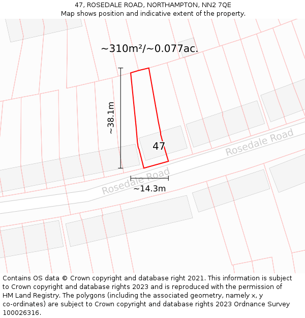 47, ROSEDALE ROAD, NORTHAMPTON, NN2 7QE: Plot and title map