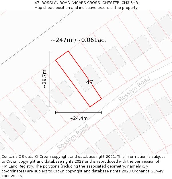 47, ROSSLYN ROAD, VICARS CROSS, CHESTER, CH3 5HR: Plot and title map