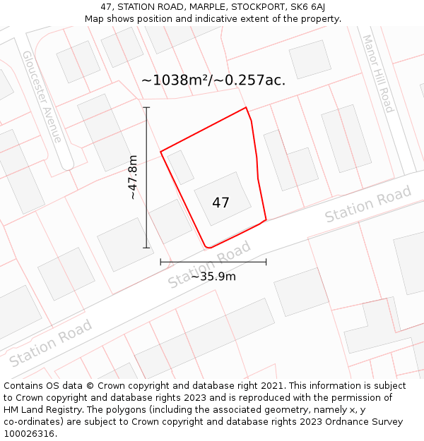 47, STATION ROAD, MARPLE, STOCKPORT, SK6 6AJ: Plot and title map