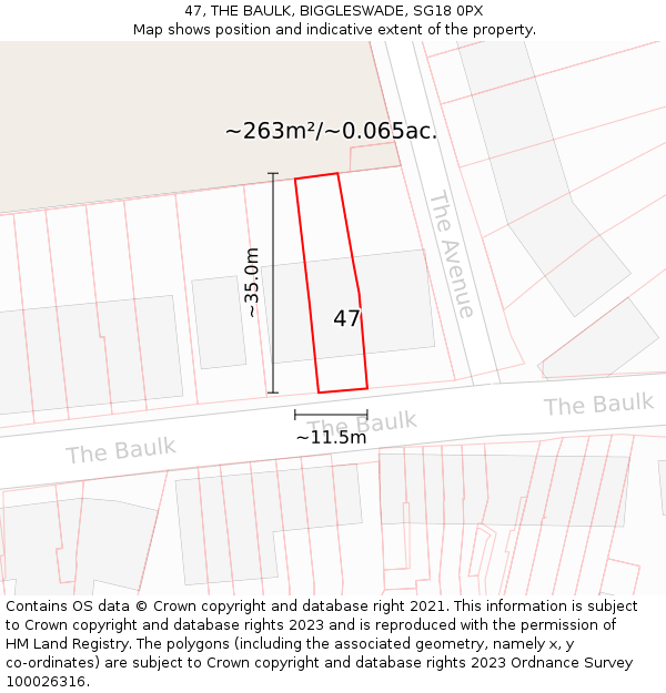 47, THE BAULK, BIGGLESWADE, SG18 0PX: Plot and title map