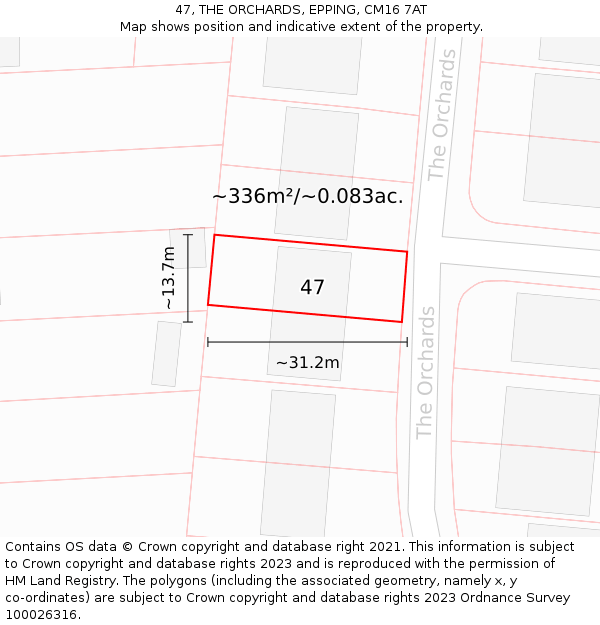 47, THE ORCHARDS, EPPING, CM16 7AT: Plot and title map