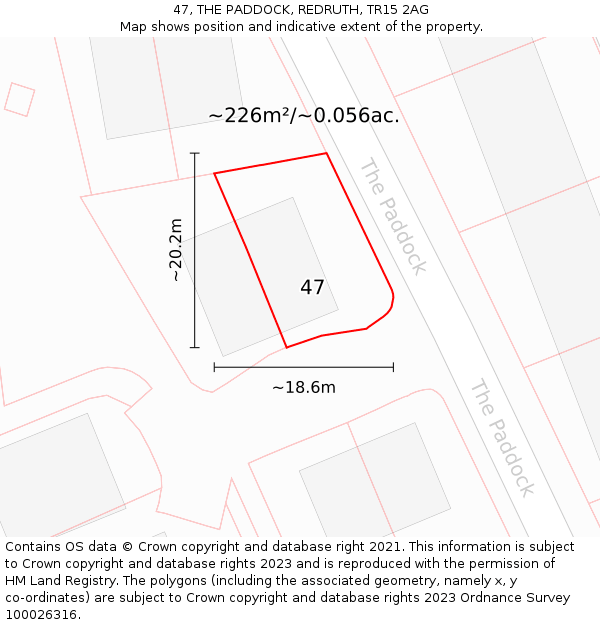 47, THE PADDOCK, REDRUTH, TR15 2AG: Plot and title map