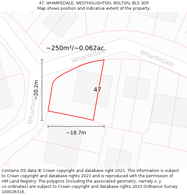 47, WHARFEDALE, WESTHOUGHTON, BOLTON, BL5 3DP: Plot and title map