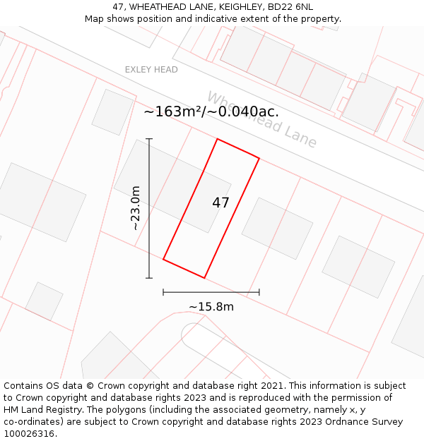 47, WHEATHEAD LANE, KEIGHLEY, BD22 6NL: Plot and title map