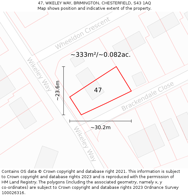 47, WIKELEY WAY, BRIMINGTON, CHESTERFIELD, S43 1AQ: Plot and title map