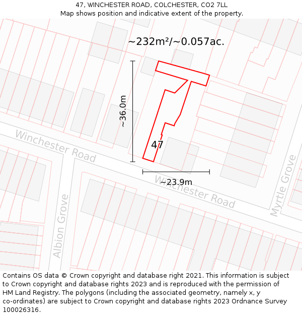 47, WINCHESTER ROAD, COLCHESTER, CO2 7LL: Plot and title map