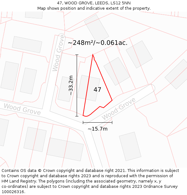 47, WOOD GROVE, LEEDS, LS12 5NN: Plot and title map