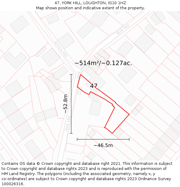 47, YORK HILL, LOUGHTON, IG10 1HZ: Plot and title map