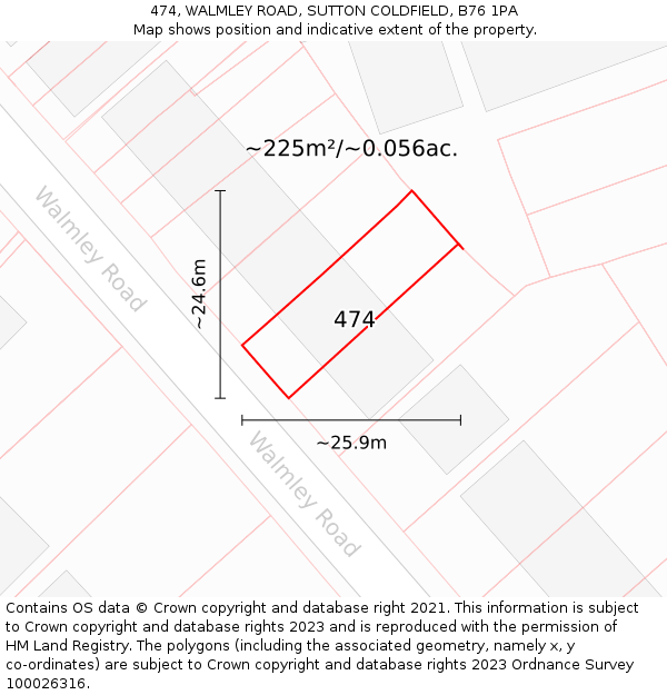 474, WALMLEY ROAD, SUTTON COLDFIELD, B76 1PA: Plot and title map