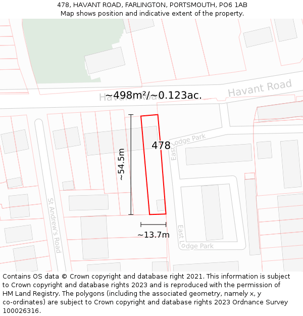 478, HAVANT ROAD, FARLINGTON, PORTSMOUTH, PO6 1AB: Plot and title map