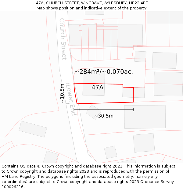 47A, CHURCH STREET, WINGRAVE, AYLESBURY, HP22 4PE: Plot and title map