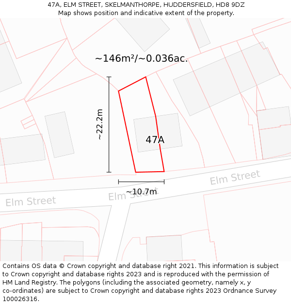 47A, ELM STREET, SKELMANTHORPE, HUDDERSFIELD, HD8 9DZ: Plot and title map