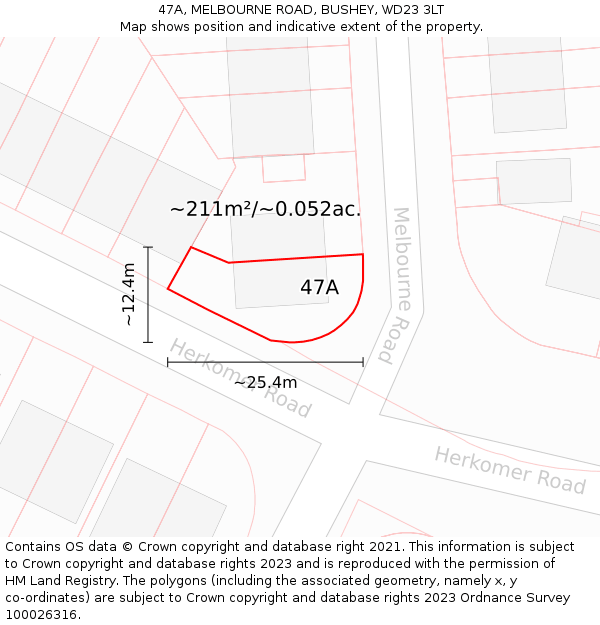 47A, MELBOURNE ROAD, BUSHEY, WD23 3LT: Plot and title map