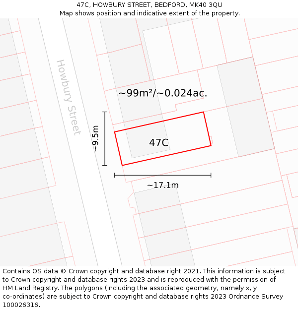 47C, HOWBURY STREET, BEDFORD, MK40 3QU: Plot and title map