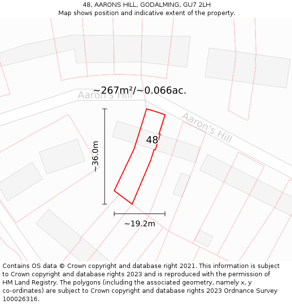 48, AARONS HILL, GODALMING, GU7 2LH: Plot and title map