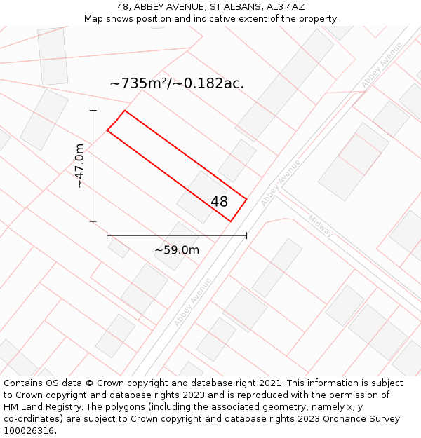 48, ABBEY AVENUE, ST ALBANS, AL3 4AZ: Plot and title map