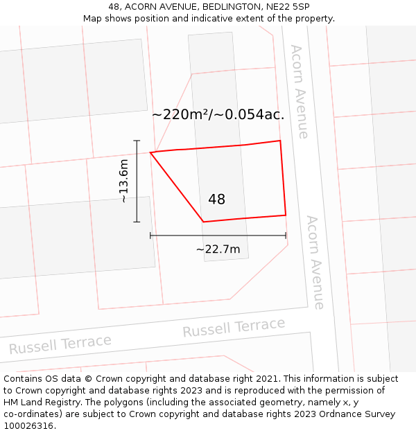 48, ACORN AVENUE, BEDLINGTON, NE22 5SP: Plot and title map