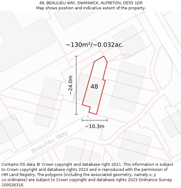 48, BEAULIEU WAY, SWANWICK, ALFRETON, DE55 1DR: Plot and title map