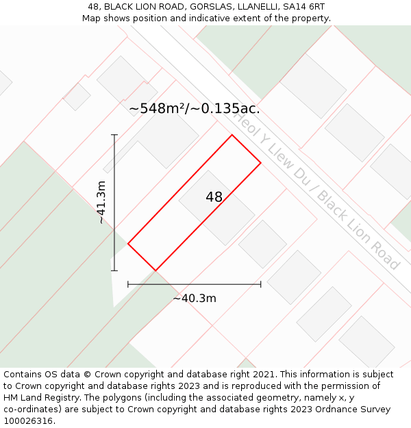 48, BLACK LION ROAD, GORSLAS, LLANELLI, SA14 6RT: Plot and title map