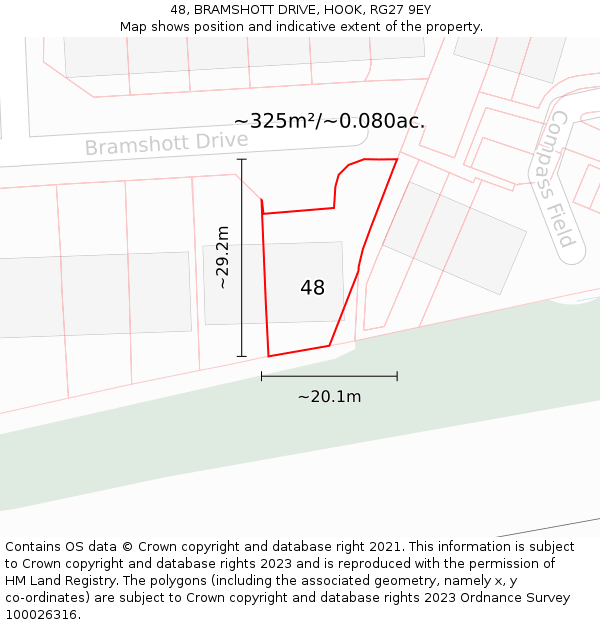 48, BRAMSHOTT DRIVE, HOOK, RG27 9EY: Plot and title map