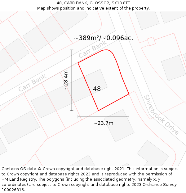 48, CARR BANK, GLOSSOP, SK13 8TT: Plot and title map