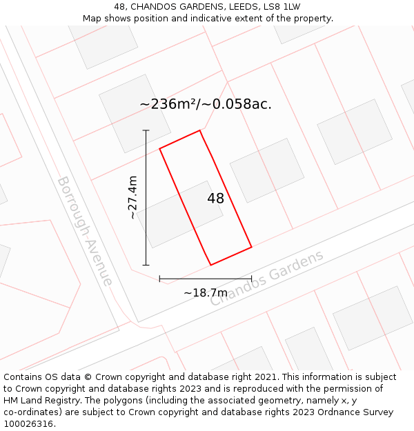 48, CHANDOS GARDENS, LEEDS, LS8 1LW: Plot and title map