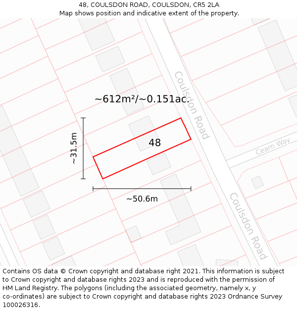 48, COULSDON ROAD, COULSDON, CR5 2LA: Plot and title map