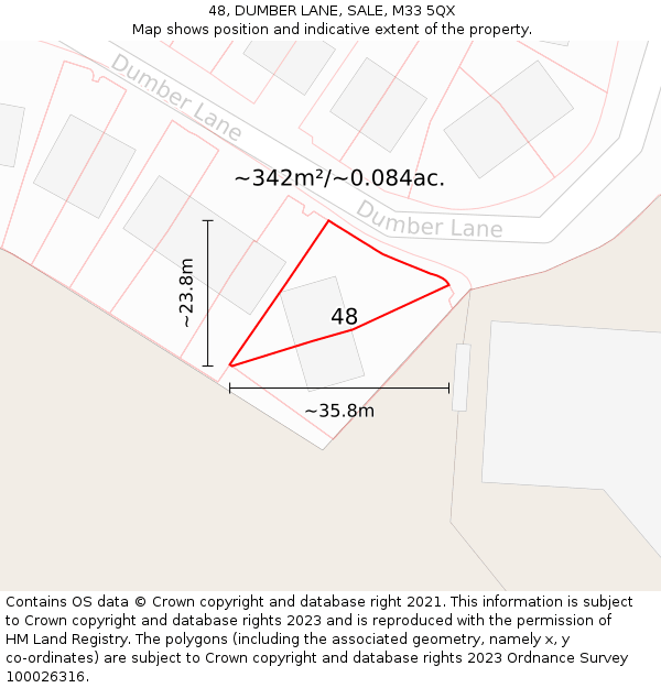 48, DUMBER LANE, SALE, M33 5QX: Plot and title map