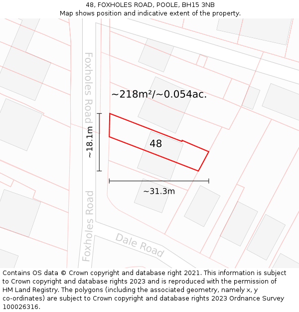 48, FOXHOLES ROAD, POOLE, BH15 3NB: Plot and title map