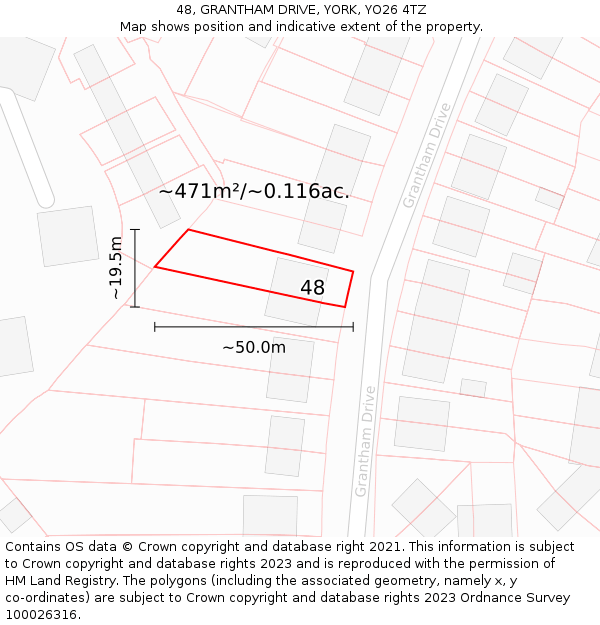 48, GRANTHAM DRIVE, YORK, YO26 4TZ: Plot and title map