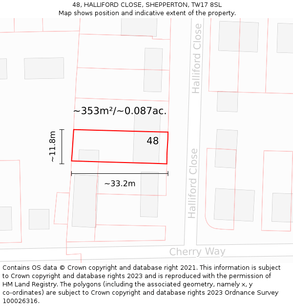 48, HALLIFORD CLOSE, SHEPPERTON, TW17 8SL: Plot and title map