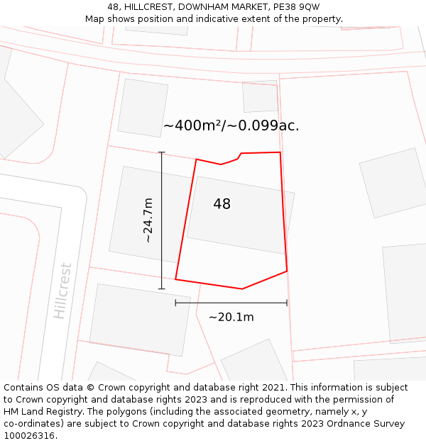 48, HILLCREST, DOWNHAM MARKET, PE38 9QW: Plot and title map