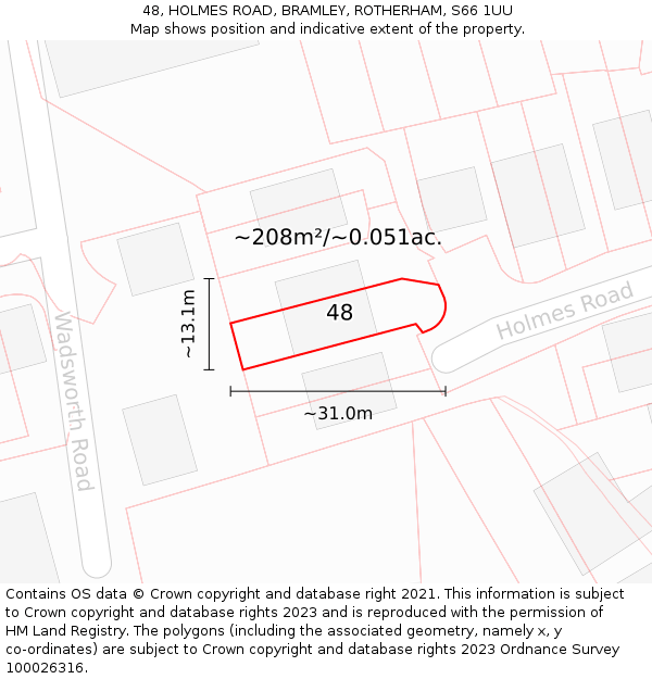 48, HOLMES ROAD, BRAMLEY, ROTHERHAM, S66 1UU: Plot and title map