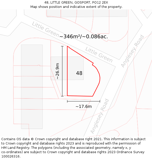 48, LITTLE GREEN, GOSPORT, PO12 2EX: Plot and title map