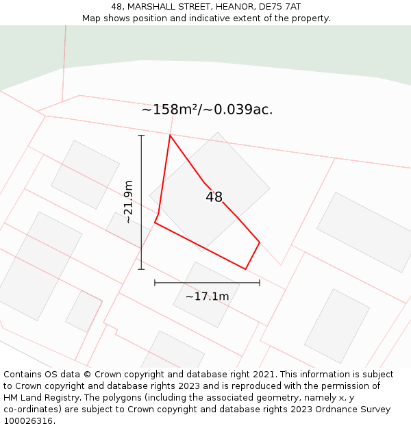 48, MARSHALL STREET, HEANOR, DE75 7AT: Plot and title map