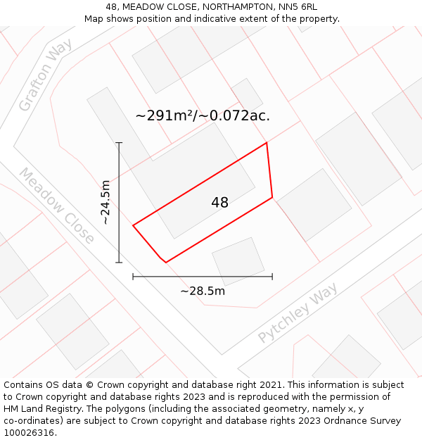 48, MEADOW CLOSE, NORTHAMPTON, NN5 6RL: Plot and title map