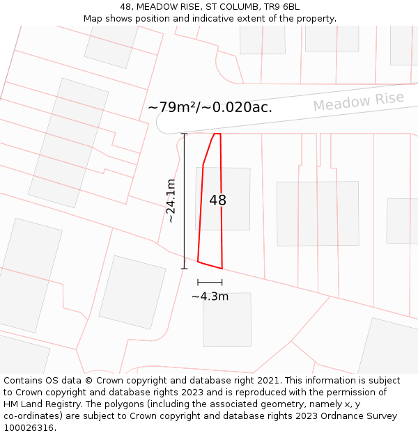 48, MEADOW RISE, ST COLUMB, TR9 6BL: Plot and title map