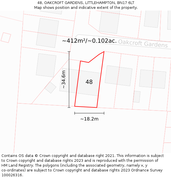 48, OAKCROFT GARDENS, LITTLEHAMPTON, BN17 6LT: Plot and title map