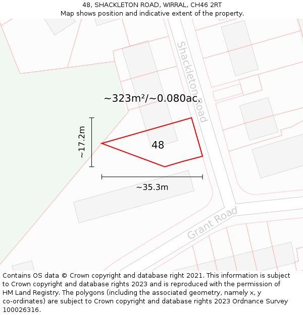 48, SHACKLETON ROAD, WIRRAL, CH46 2RT: Plot and title map