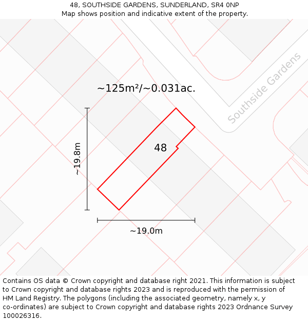 48, SOUTHSIDE GARDENS, SUNDERLAND, SR4 0NP: Plot and title map