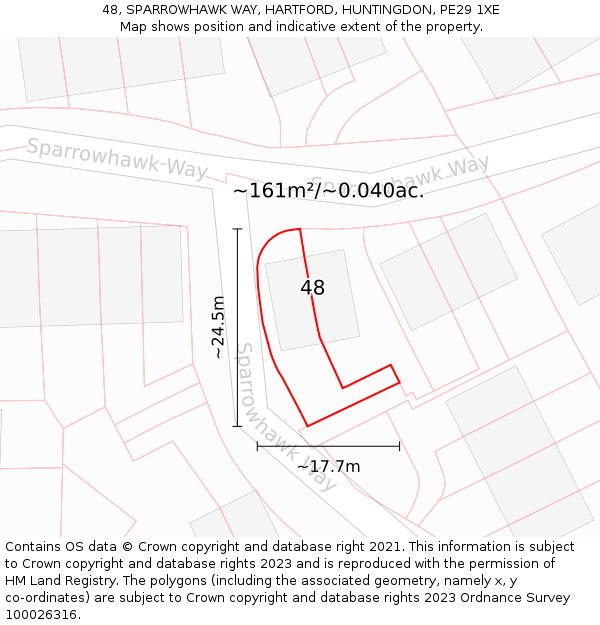 48, SPARROWHAWK WAY, HARTFORD, HUNTINGDON, PE29 1XE: Plot and title map