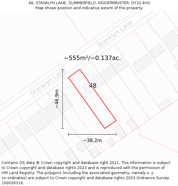 48, STANKLYN LANE, SUMMERFIELD, KIDDERMINSTER, DY10 4HS: Plot and title map