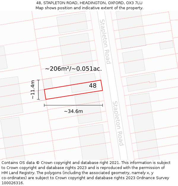 48, STAPLETON ROAD, HEADINGTON, OXFORD, OX3 7LU: Plot and title map