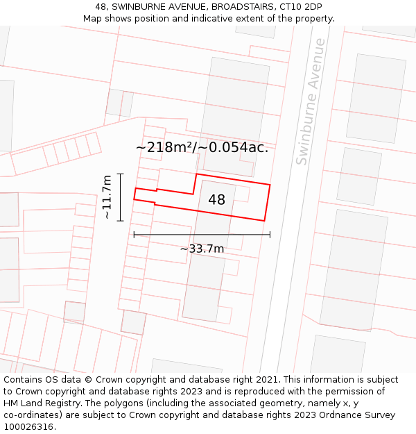 48, SWINBURNE AVENUE, BROADSTAIRS, CT10 2DP: Plot and title map