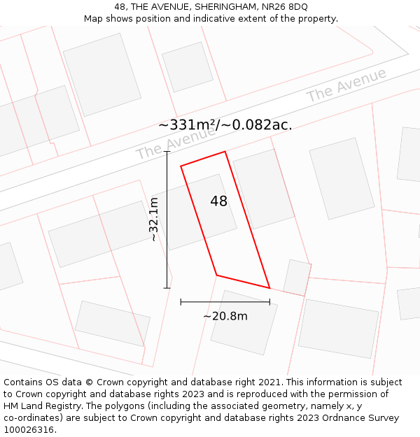 48, THE AVENUE, SHERINGHAM, NR26 8DQ: Plot and title map