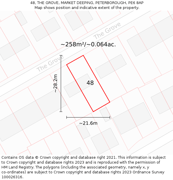 48, THE GROVE, MARKET DEEPING, PETERBOROUGH, PE6 8AP: Plot and title map