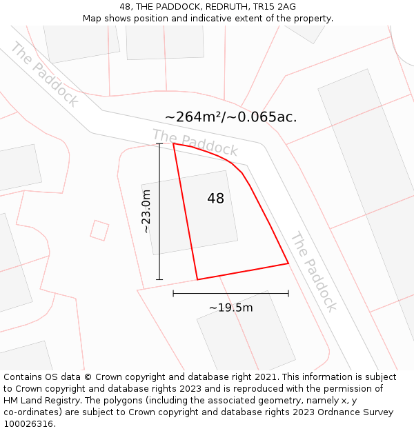 48, THE PADDOCK, REDRUTH, TR15 2AG: Plot and title map