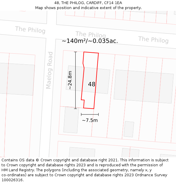 48, THE PHILOG, CARDIFF, CF14 1EA: Plot and title map